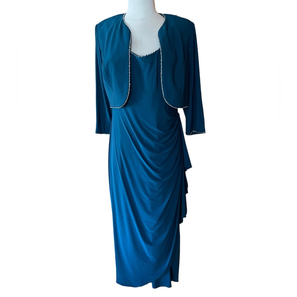 R&M Richards 2-Piece Emerald Green, Rhinestone Trim Gown